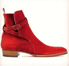 Men&#39;s Red High Ankle Jodhpur Rounded Buckle Strap Suede Leather Boots US 7-16 - £141.63 GBP