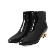 Plus Size 44 45 Fashion Female Boots Low Heels Autumn Winter Patent Leather Shoe - £57.26 GBP
