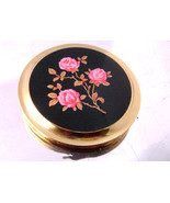 Vintage Enamel Pink Gold Roses Compact Boots Black Gold Tone Unused - £13.44 GBP