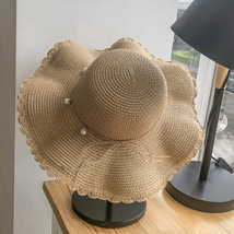 Women&#39;s Summer Straw Hat with pearl, Vacation Hat, Summer Beach Hat - $19.99