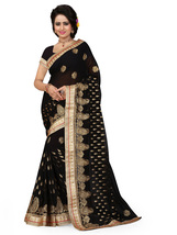 Designer Black Heavy Zari Embroidery Work Sari Georgette Party Wear Saree - $71.95