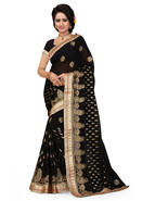 Designer Black Heavy Zari Embroidery Work Sari Georgette Party Wear Saree - £56.58 GBP