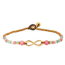 Beautiful Infinity Symbol Pastel Stone &amp; Brass Beads Handmade Anklet - £7.79 GBP