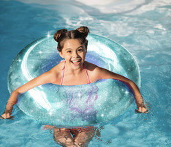 Round Blue Glitter Pool Float - Inflates to Over 42 inches - Repair Patch Includ - £15.91 GBP