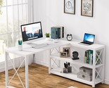 Reversible Industrial L-Shaped Desk With Storage Shelves, Corner Compute... - £203.06 GBP