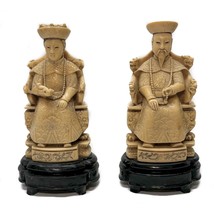 Antique Chinese Empereur and Empress Carved Oriental Resin Figurines Sig... - £75.81 GBP