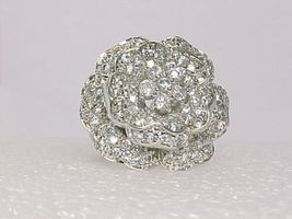 FLOWER RING in Sterling Silver loaded with Cubic Zirconia - Size 7.5 - $65.00
