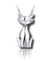 Sterling Silver Cat &amp; Whiskers Funeral Cremation Urn Pendant for Ashes w/Chain - £223.02 GBP