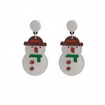 White &amp; Red Acrylic Silver-Plated Glitter Snowman Drop Earrings - £10.23 GBP
