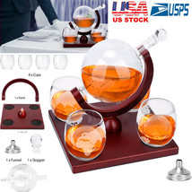 1000ML Whiskey Decanter Globe Set with 4 Etched Globe Whisky Glasses For Liquor - £72.15 GBP