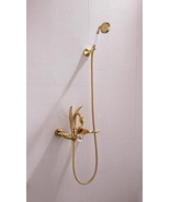 Gold PVD wall mounted swan Handles Bath Tub shower Filler Faucet with Ha... - $559.38 CAD