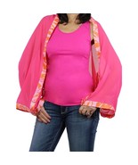 Origami Trim Button Shawl Shrug Wrap Hot Pink with Orange Flamingo Trim - $33.61 CAD