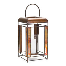 17&quot; Bronze Distressed Geometric Metal And Glass Tabletop Lantern Candle ... - $257.24