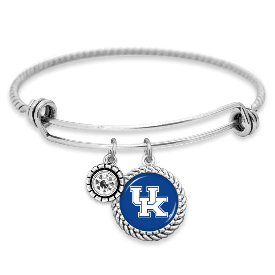43356 Kentucky Wildcats Silver Olivia Crystal Charm Silver Bangle Bracelet