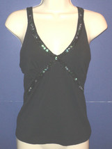 Nicole Miller Tank Top Size XS Black Cotton Blend Beaded &amp; Sequin Trim X Small - £11.82 GBP