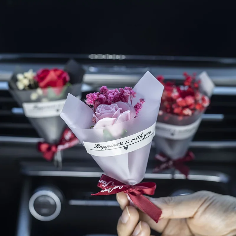 Mini Rose Bouquet Car Air Vent Clip Freshener Dried Flower Perfume Diffuser - £8.94 GBP