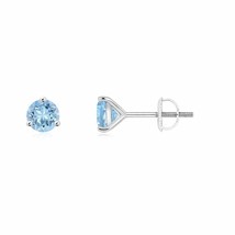 Aquamarine Round Solitaire Stud Earrings For Women in 14K Gold (AAA, 4MM) - £300.38 GBP