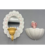 Vtg Burwood Wall Mirror &amp; Umbrella Wall Pocket White Hob Nob Ruffled Pin... - $324.25 MXN