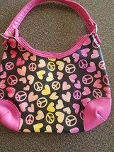 Peace Sign &amp; Heart Design ~ Lined Purse ~ 7&quot; Tall x 9.5&quot; Wide ~ Multicolored Bag - £17.67 GBP