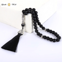 Black Agate Stone Islamic 8mm Prayer Beads, 33 Beads Tasbih, Misbaha, Tasbeeh - £15.89 GBP