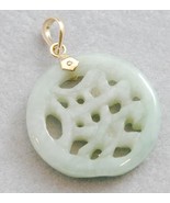 14k Carved Pierced Green Jade Pendant ESTATE - $125.00