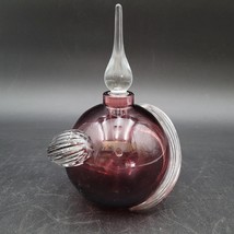 Large Round Amethyst Purple Art Glass Act Studio Perfume Bottle w/Dauber - $34.64