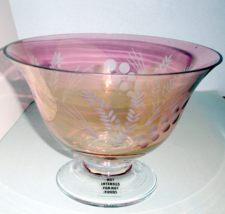 Lenox Etchings Crystal Footed 9&quot; Bowl Iridescent Cranberry Etched Foliag... - £36.16 GBP
