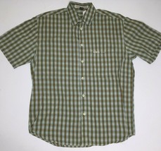 Guess Jeans Men&#39;s Short Sleeved Shirt Green Brown Checkered Cotton Size Large - £31.96 GBP