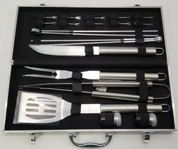 I) 21 Piece Stainless Steel BBQ Grill Accessory Tool Set in Aluminum Car... - £15.79 GBP