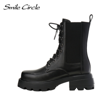 Smile Circle Motorcycle Boots Women Cow leather British Wind Thick With Short Bo - £100.53 GBP