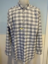 Perry Ellis Portfolio Men&#39;s Button Front Shirt 17 1/2, 34-35 Blue/White Plaid - £7.50 GBP