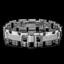 2.85 Ct Round Cut Simulated Diamond Men&#39;s Bracelet With Gold Plated 925 Silver - £226.35 GBP