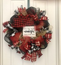 Buffalo plaid wreath, Christmas wreath for front door, Rustic Christmas ... - $79.19