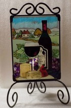 Hand Painted Vineyard Grapes Wine Glass Suncatcher &amp; Candle Holder Desk ... - £23.36 GBP
