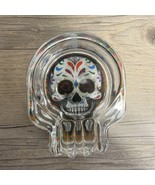 Glass Glow In The Dark Day Of The Dead Sugar Skull Ashtray 2.75&quot; x 3.75&quot;... - $13.98