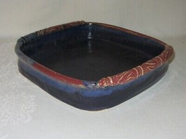 Vintage Square Bowl Dish Studio Art Pottery Signed Purple Blue Drip Glaze - £15.81 GBP