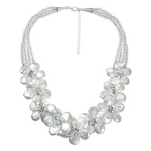 Striking Floral Plumeria White Coin Pearl Statement Necklace - £61.30 GBP