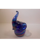 Iridescent Glass Elephant Paperweight Blue With Painted Flowers Signed J... - €14,63 EUR