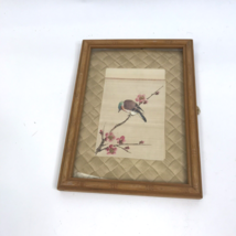 Vintage Asian Painting on Silk Framed Wall Art Nature Bird Flowers cotta... - £15.30 GBP