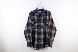 Vintage 70s Streetwear Mens Size Large Knit Collared Button Shirt Plaid ... - £31.85 GBP