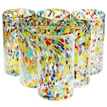 6 Pack 14 Oz Hand Blown Mexican Glassware Confetti Rock Glasses Serving Drinks - £65.53 GBP