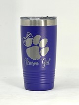 Clemson Girl Purple 20oz Double Wall Insulated Stainless Steel Tumbler Gift - £19.66 GBP