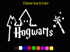 Hogwarts Castle And Wand Harry Potter Vinyl Window Decal Choose Size Color - £2.24 GBP+