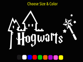 Hogwarts Castle And Wand Harry Potter Vinyl Window Decal Choose Size Color - £2.33 GBP+