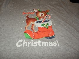 NICE Womens 2X VINTAGE REINDEER Tee Shirt Gray S/S Candy Cane Santa Boot - $16.82