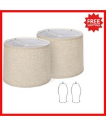 Set of 2 Beige Drum Lampshades - 11.6&quot; Top, 12.6&quot; Bottom, Handcrafted El... - $66.10 CAD
