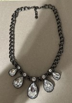 Ann Taylor Loft Brass chain Clear Rhinestone Necklace 21” - £11.34 GBP