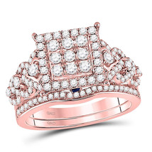14kt Rose Gold Round Diamond Vintage-inspired Bridal Wedding Ring Set 1-1/10 Ctw - £1,198.01 GBP
