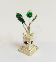 Sterling Silver Enamelled TULSI Holy Basil Plant 4cmX1.5cm Temple Pooja ... - $38.10