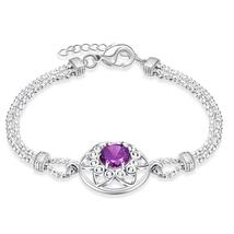 Swarovski Crystal Amethyst Centerstone Bracelet in 18K White Gold Plated - £22.01 GBP